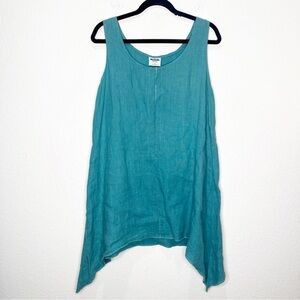 California Threads 100% Linen Teal Trapeze Tunic Sharkbite Hem Lagenlook